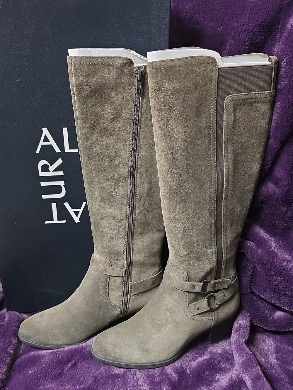 Naturalizer Taupe Suede Knee Boots with Ankle Buckle Sz 8 BOX INCLUDED